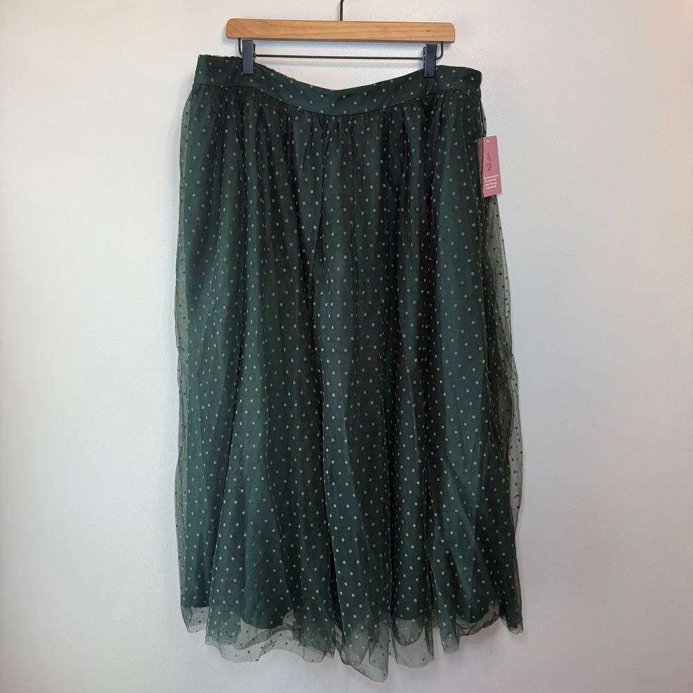 Ivy City Co Brigitte Flocked Polka Dot Tulle Elastic Skirt Emerald Green Size 1X